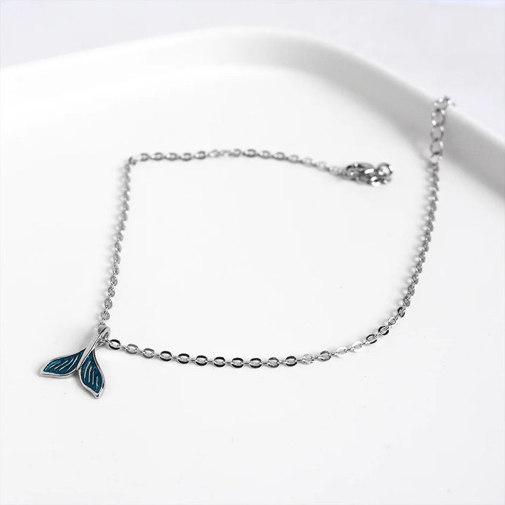 🌊 Blue Ocean Mermaid Anklet – 925 Sterling Silver Fish Tail Bracelet ✨