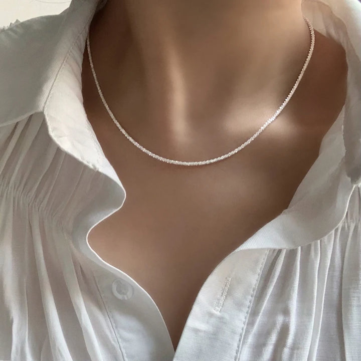 Elegant Sterling Silver Sparkling Choker Necklace