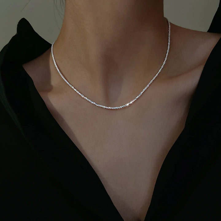 Elegant Sterling Silver Sparkling Choker Necklace