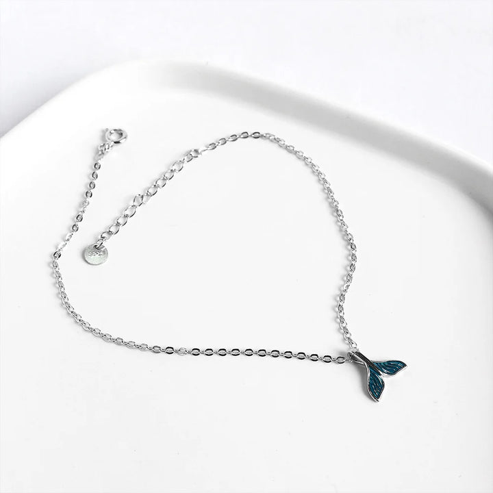 🌊 Blue Ocean Mermaid Anklet – 925 Sterling Silver Fish Tail Bracelet ✨