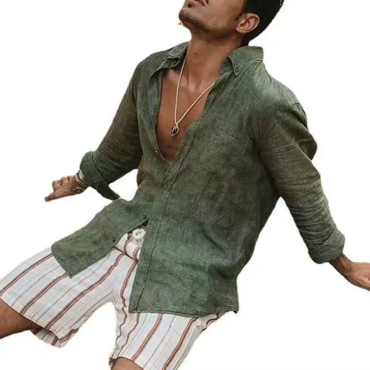 Men’s Long Sleeve Buttoned Cotton Linen Shirt
