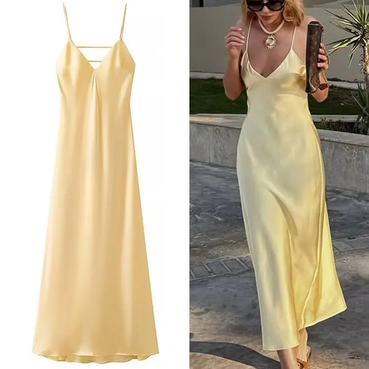 Women’s Summer Yellow V-Neck Sling Dress