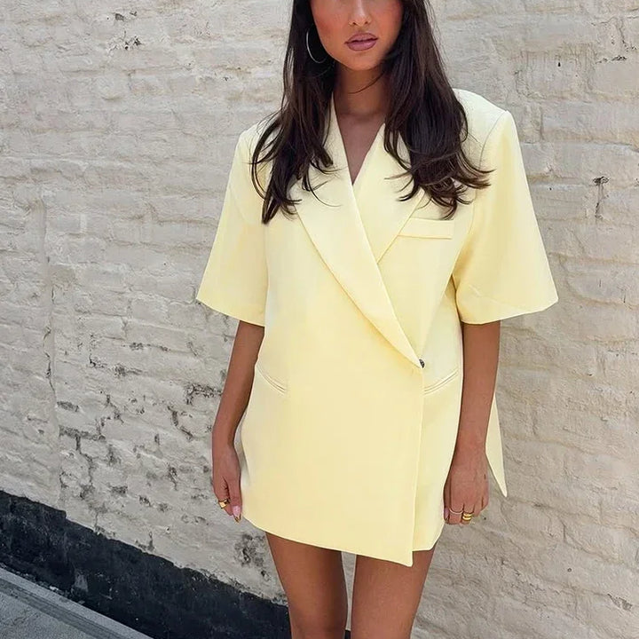 Women’s Casual Butter Yellow Cropped Blazer &amp; Coat Set