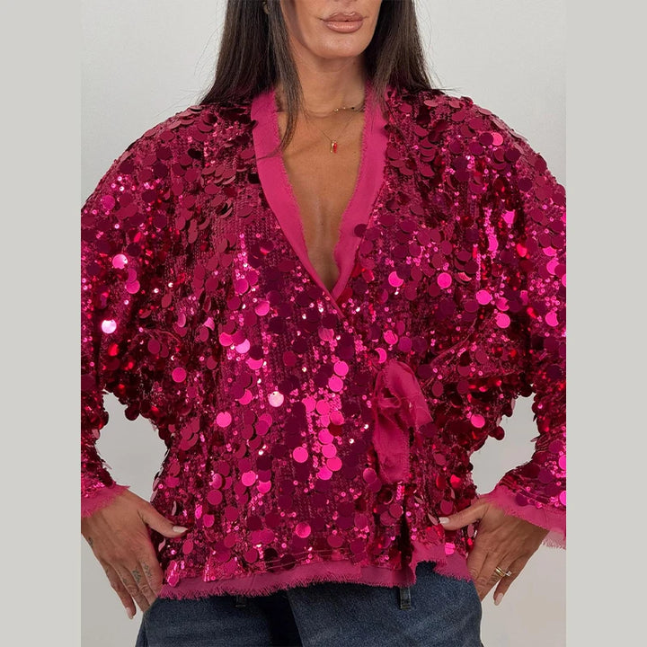 Women’s Big Sequins Lace-Up Coat