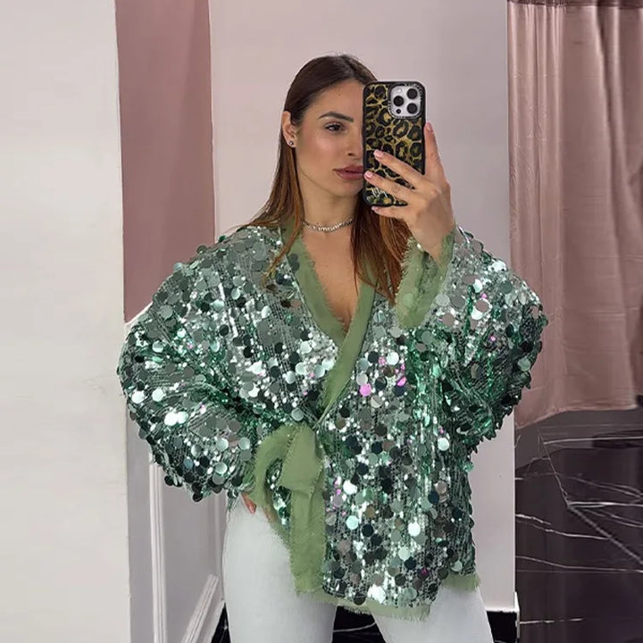 Women’s Big Sequins Lace-Up Coat