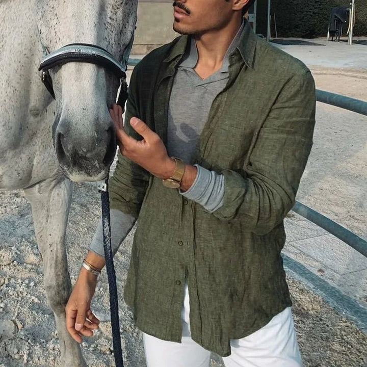 Men’s Long Sleeve Buttoned Cotton Linen Shirt