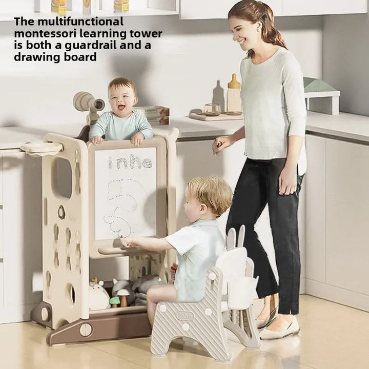 Montessori Kids Learning Tower – Foldable Kitchen Helper Step Stool with Storage