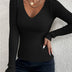 Autumn/Winter Women’s Rib Knit V-Neck Stripe Pullover