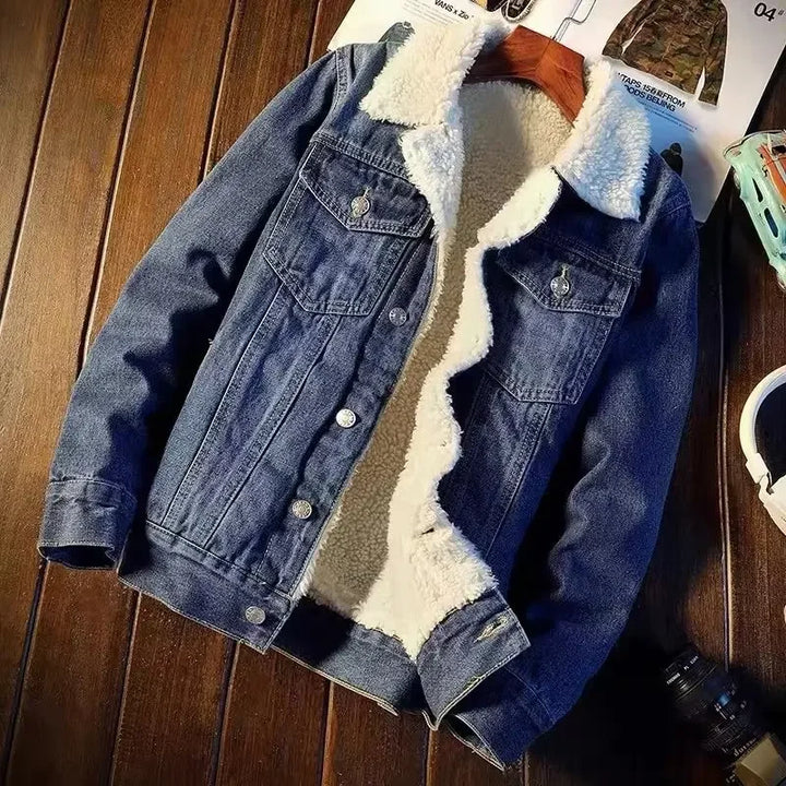 Men’s Winter Fleece-Lined Thickened Denim Jacket
