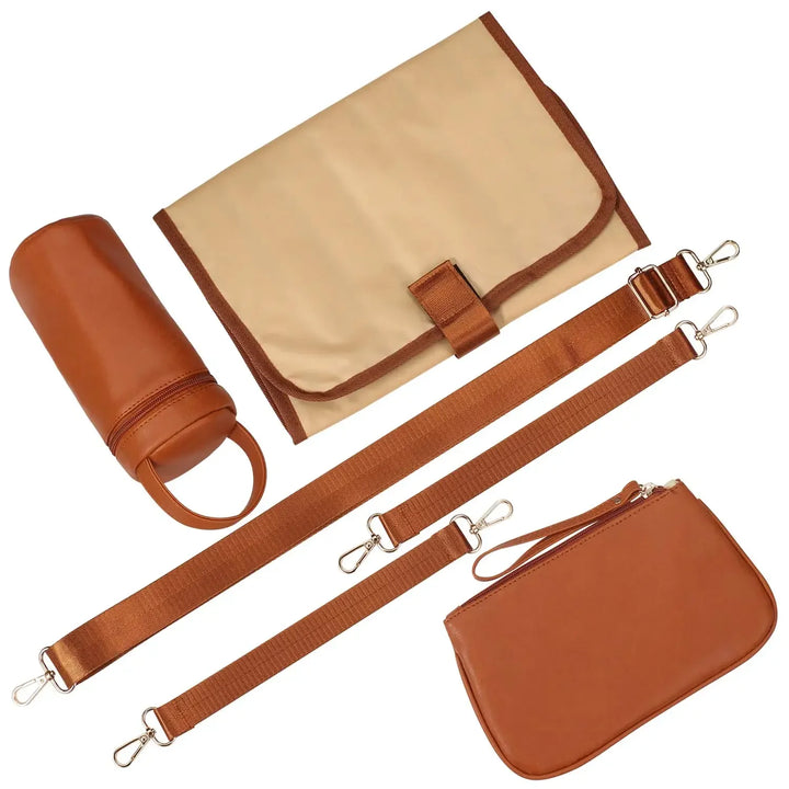7-in-1 PU Leather Diaper Bag Set
