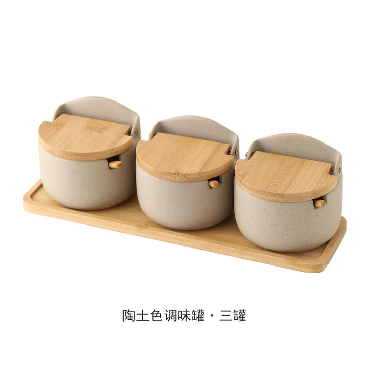 Ceramic Seasoning Jars with Wooden Lid