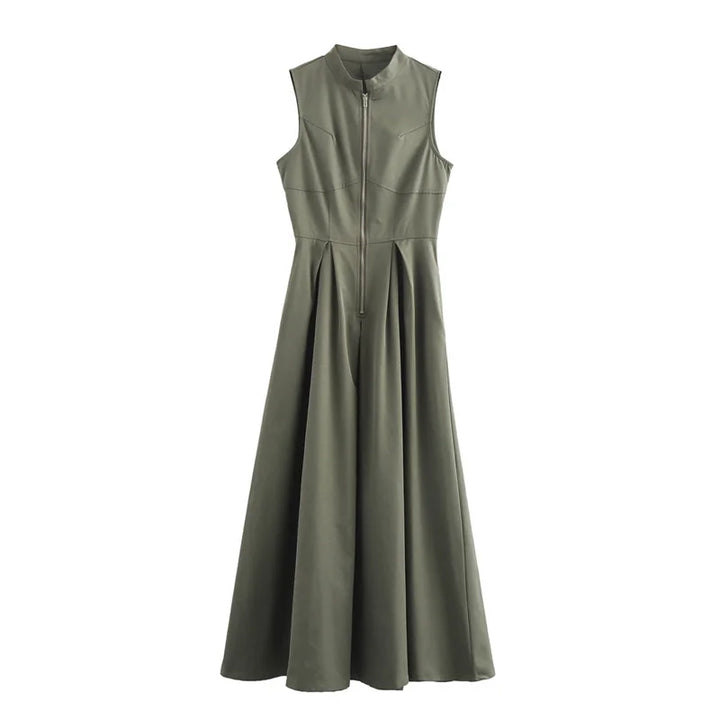 Zipper Long Pleated Bodycon Dress