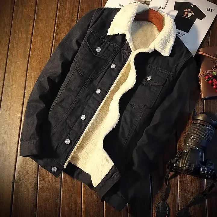 Men’s Winter Fleece-Lined Thickened Denim Jacket