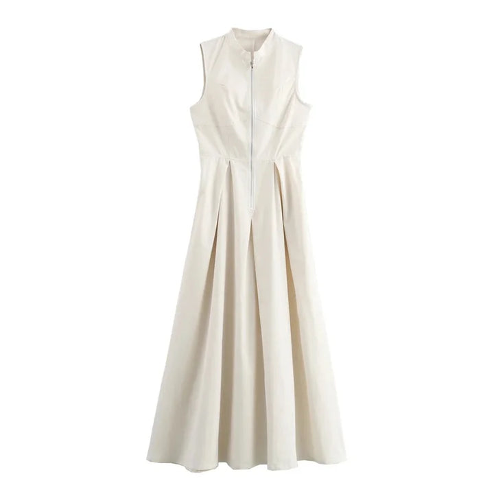 Zipper Long Pleated Bodycon Dress
