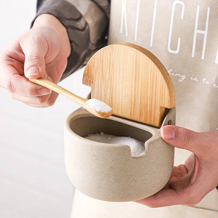Ceramic Seasoning Jars with Wooden Lid