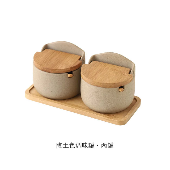 Ceramic Seasoning Jars with Wooden Lid