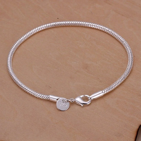 925 Sterling Silver 3MM Snake Chain Bracelet – Elegant Fashion Jewelry for Women ✨