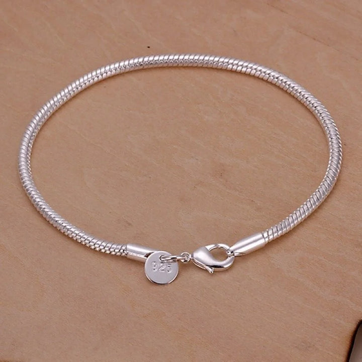 925 Sterling Silver 3MM Snake Chain Bracelet – Elegant Fashion Jewelry for Women ✨