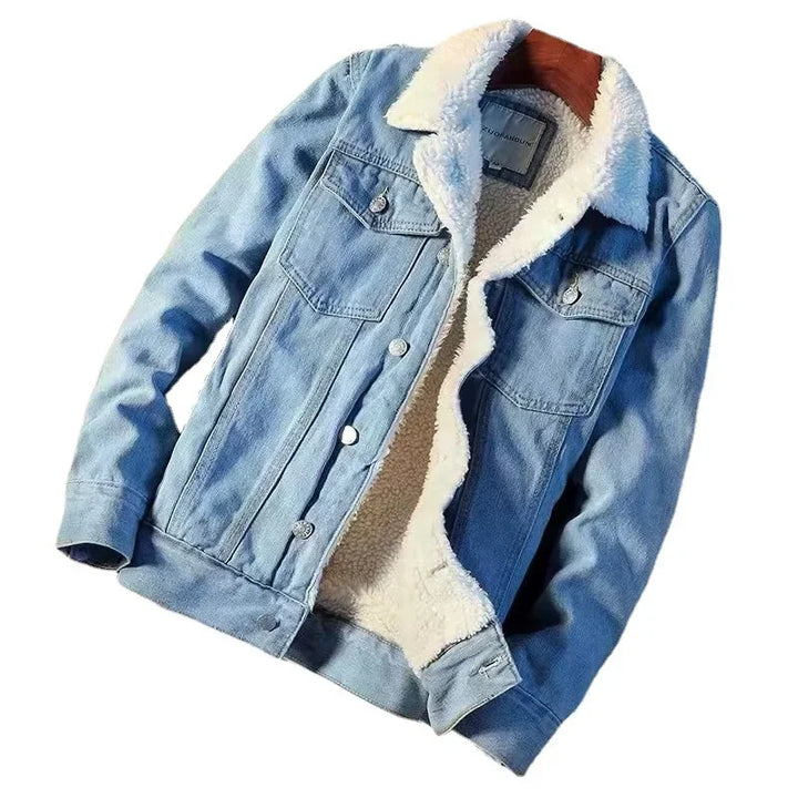 Men’s Winter Fleece-Lined Thickened Denim Jacket