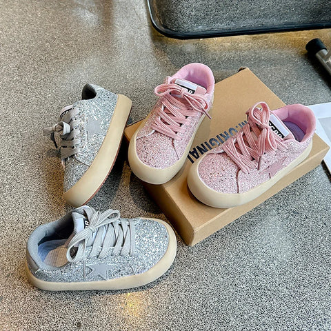 Kids' Lace-Up Sequin Star Sneakers