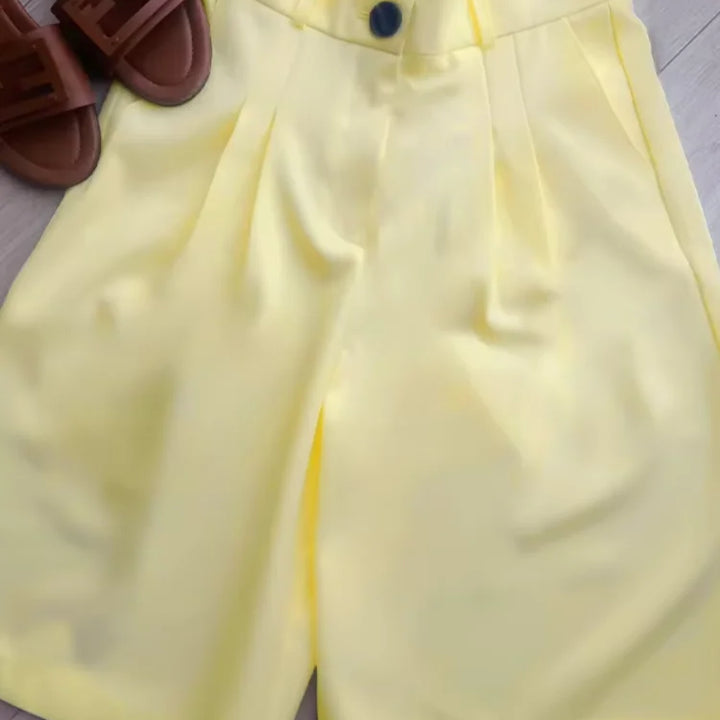 Women’s Casual Butter Yellow Cropped Blazer &amp; Coat Set