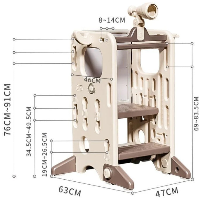 Montessori Kids Learning Tower – Foldable Kitchen Helper Step Stool with Storage