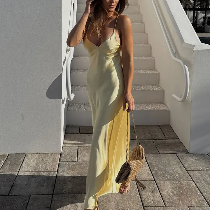 Women’s Summer Yellow V-Neck Sling Dress