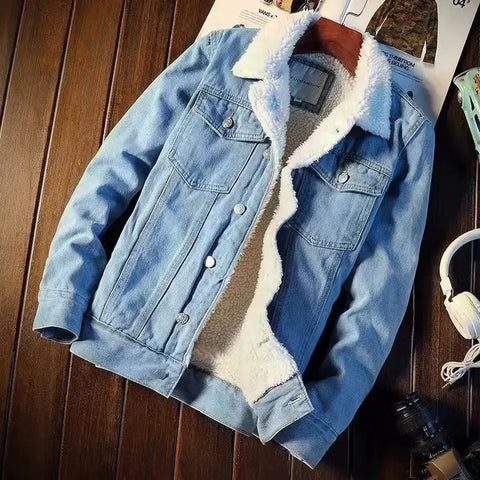 Men’s Winter Fleece-Lined Thickened Denim Jacket