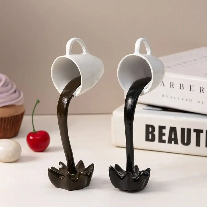 3D Floating Spilling Coffee Cup – High-End Resin Decorative Sculpture