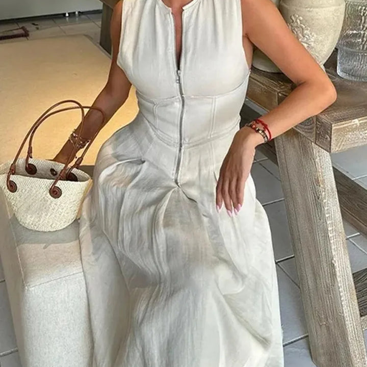 Zipper Long Pleated Bodycon Dress