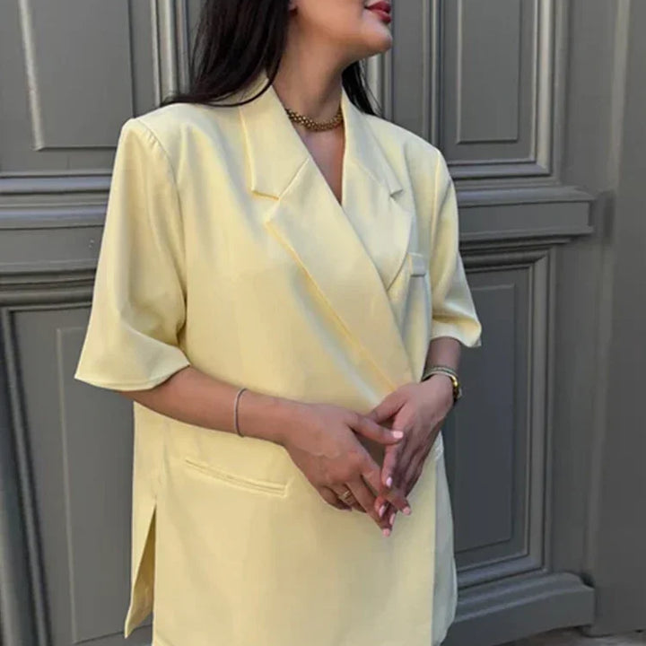 Women’s Casual Butter Yellow Cropped Blazer &amp; Coat Set