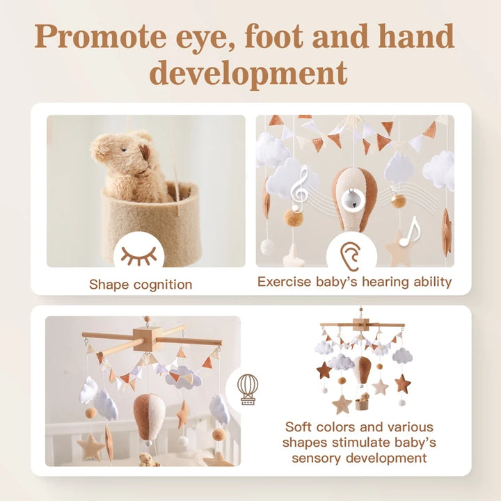 Baby Crib Mobile Wooden Bed Bell