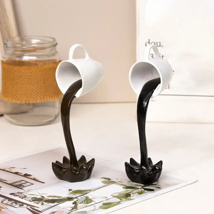 3D Floating Spilling Coffee Cup – High-End Resin Decorative Sculpture