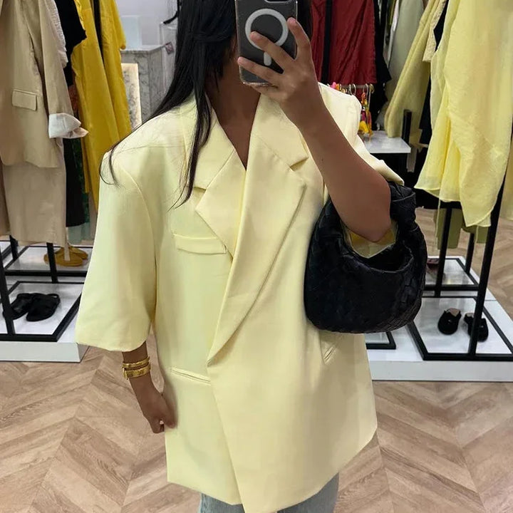 Women’s Casual Butter Yellow Cropped Blazer &amp; Coat Set