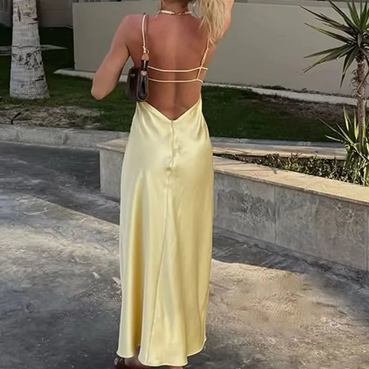 Women’s Summer Yellow V-Neck Sling Dress