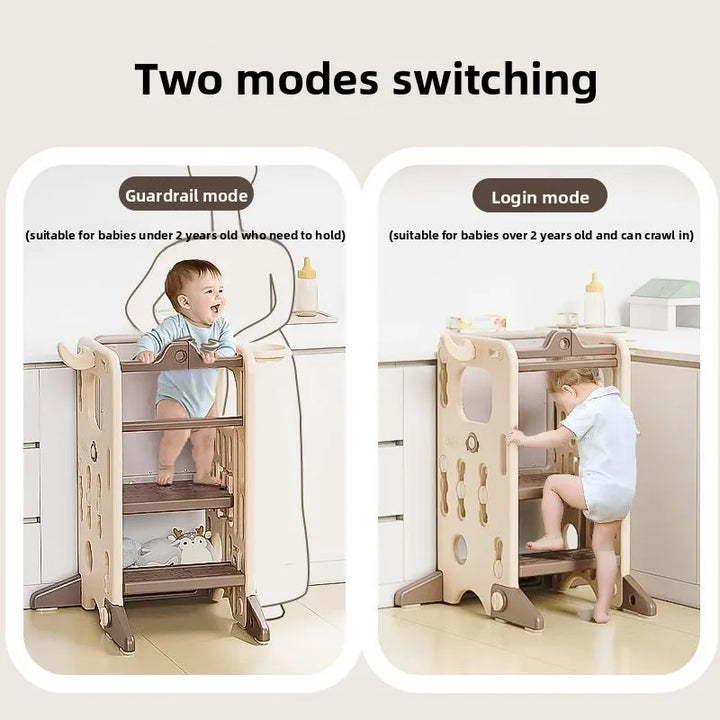Montessori Kids Learning Tower – Foldable Kitchen Helper Step Stool with Storage