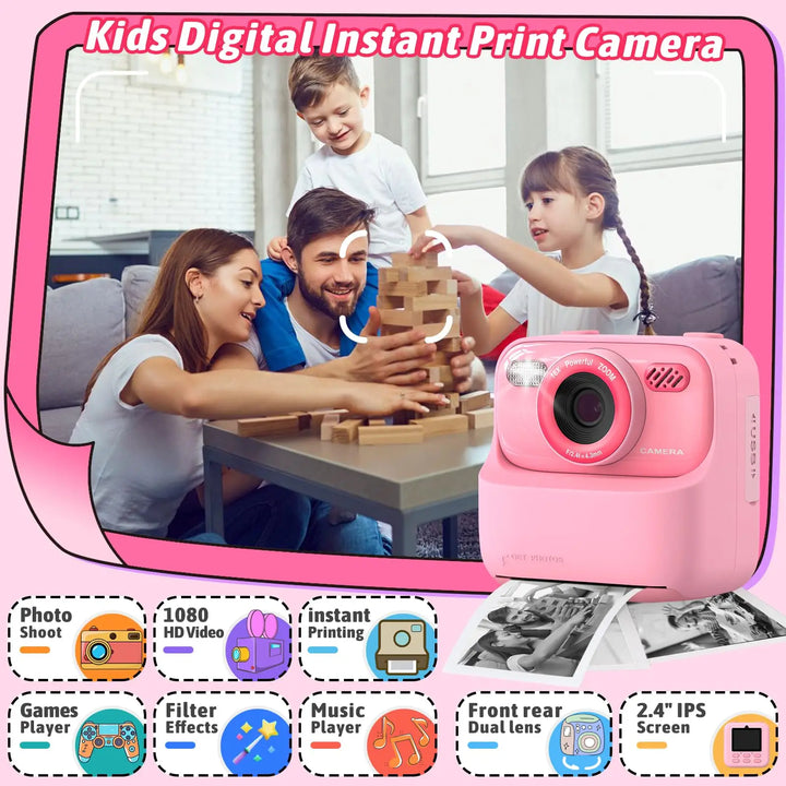 Kids Instant Camera – 1080P HD Dual Lens with Instant Print