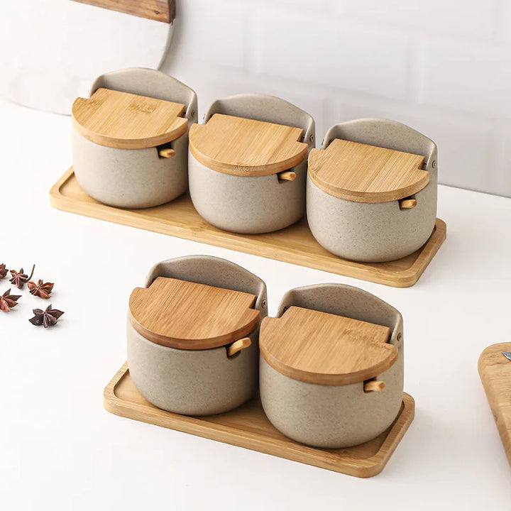 Ceramic Seasoning Jars with Wooden Lid