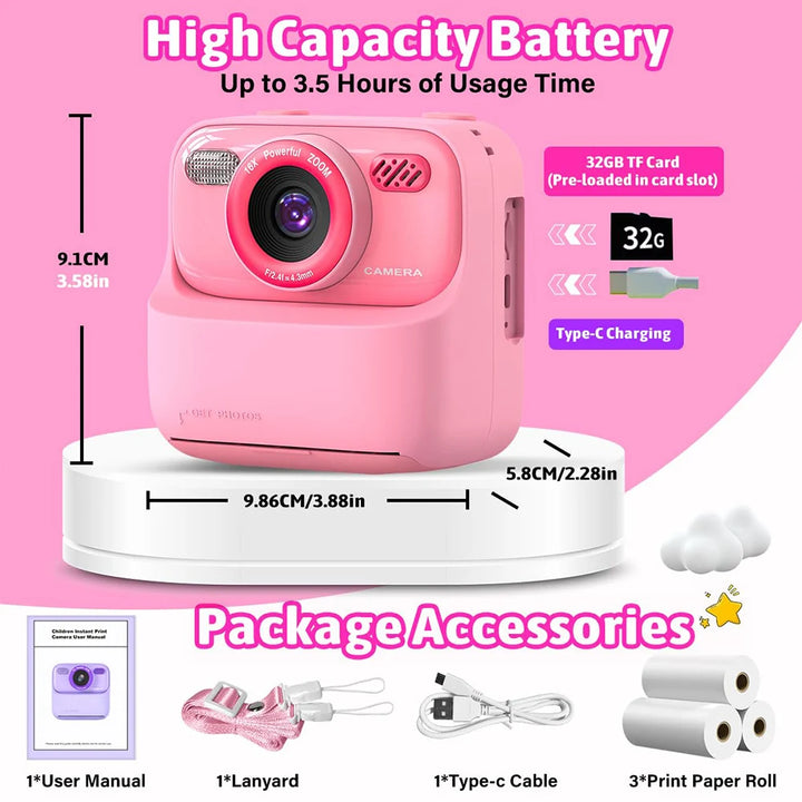 Kids Instant Camera – 1080P HD Dual Lens with Instant Print