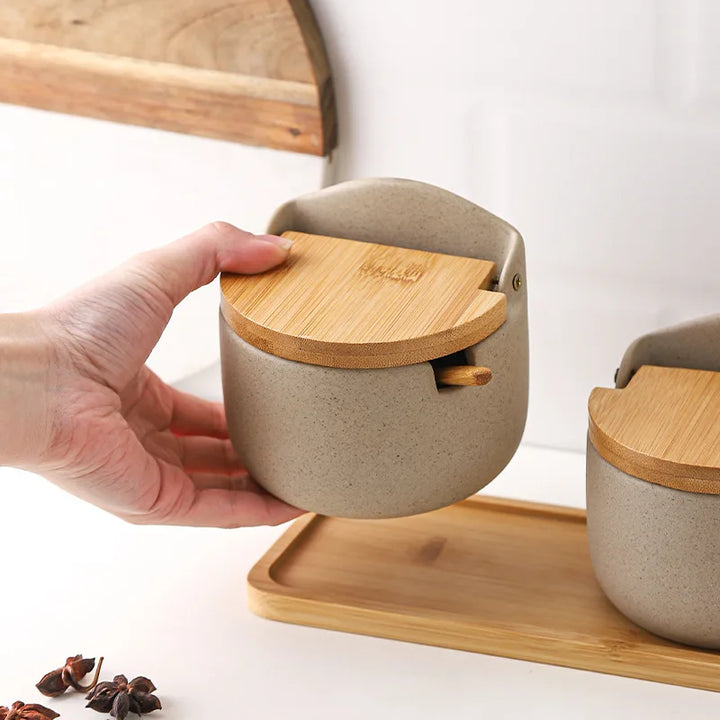 Ceramic Seasoning Jars with Wooden Lid