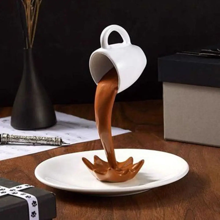 3D Floating Spilling Coffee Cup – High-End Resin Decorative Sculpture