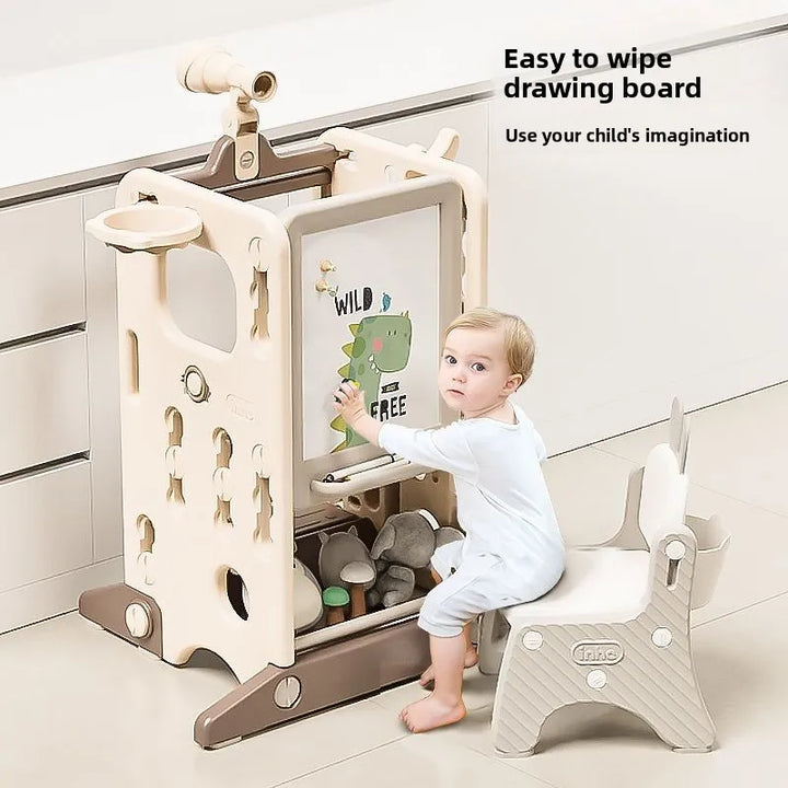 Montessori Kids Learning Tower – Foldable Kitchen Helper Step Stool with Storage