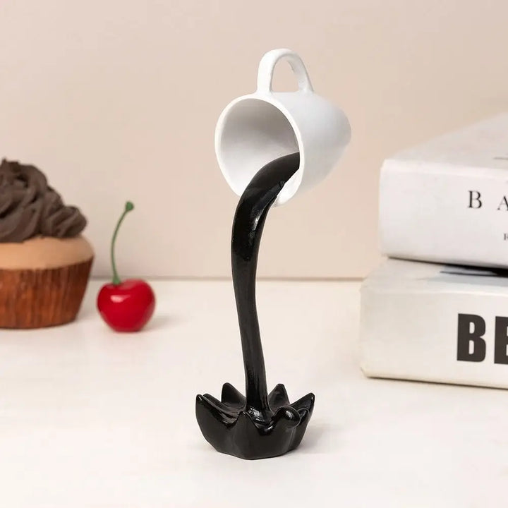 3D Floating Spilling Coffee Cup – High-End Resin Decorative Sculpture