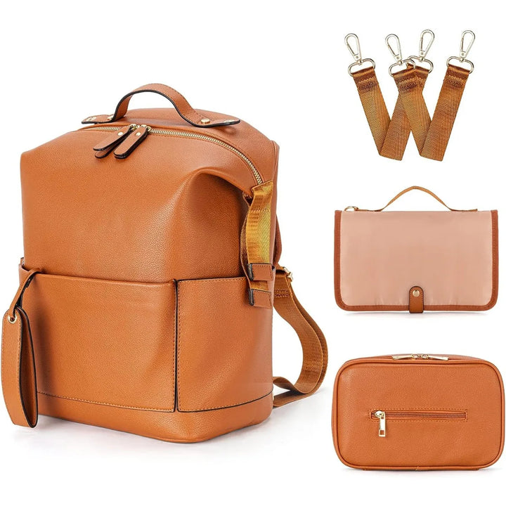 7-in-1 PU Leather Diaper Bag Set