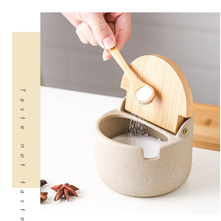 Ceramic Seasoning Jars with Wooden Lid