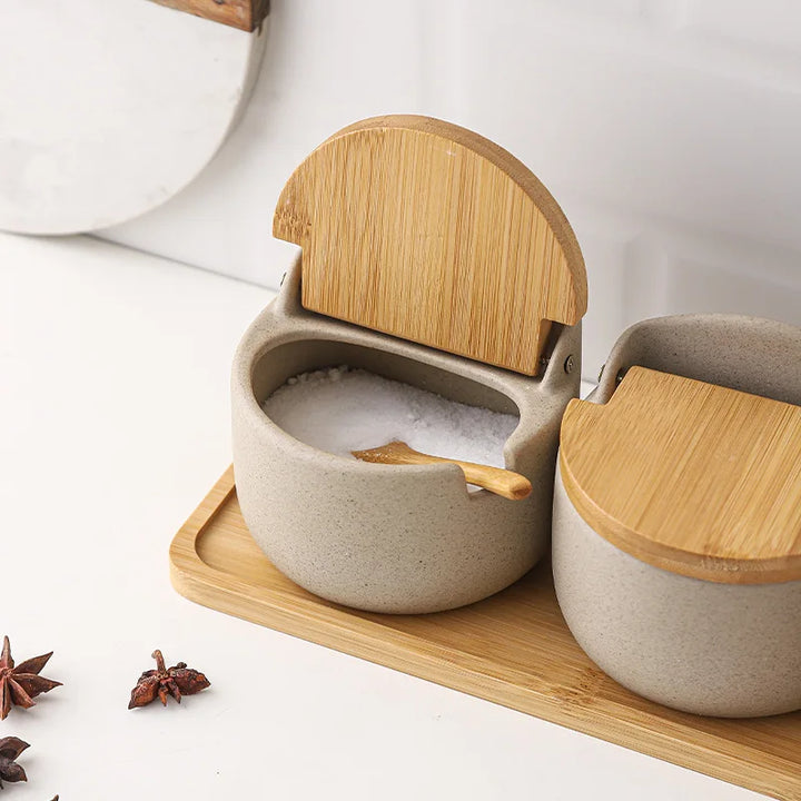 Ceramic Seasoning Jars with Wooden Lid