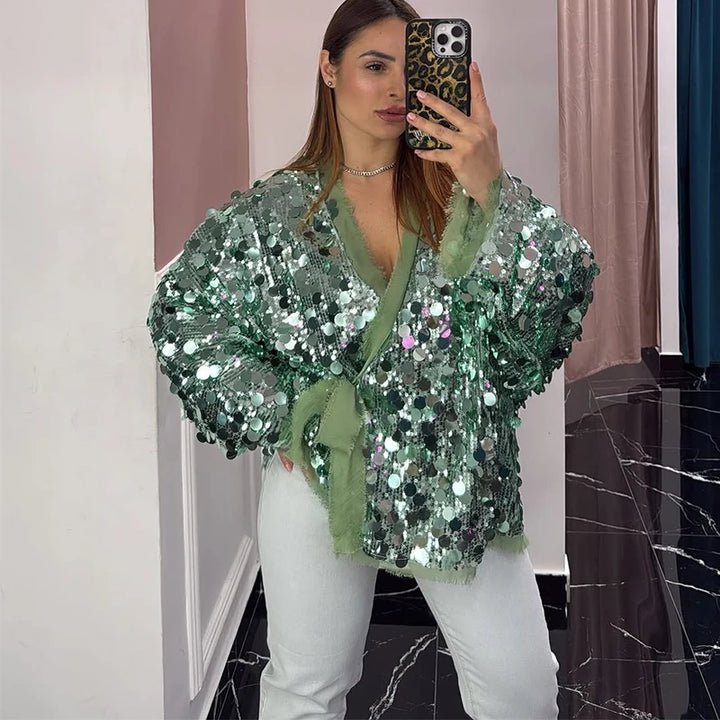 Women’s Big Sequins Lace-Up Coat