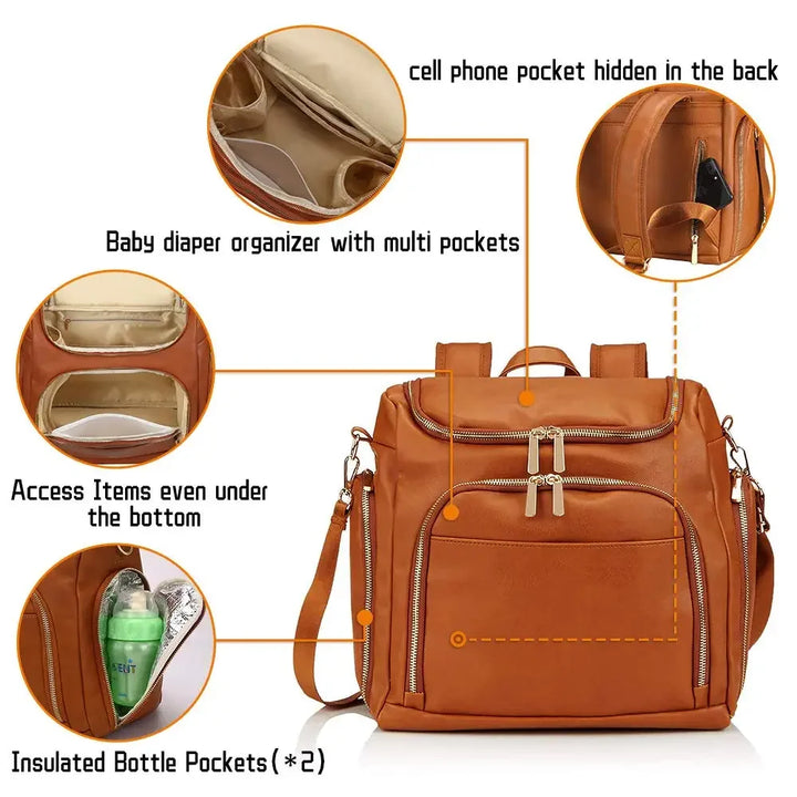 7-in-1 PU Leather Diaper Bag Set