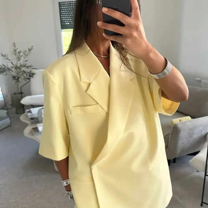 Women’s Casual Butter Yellow Cropped Blazer &amp; Coat Set