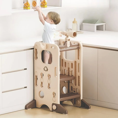 Montessori Kids Learning Tower – Foldable Kitchen Helper Step Stool with Storage